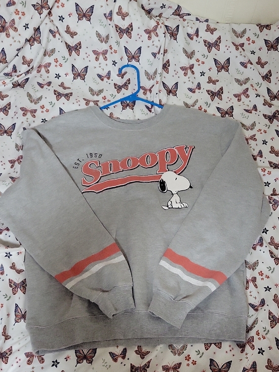 Peanuts Sweaters - Peanuts Snoopy Crewneck Sweatshirt in Gray with Coral Accents